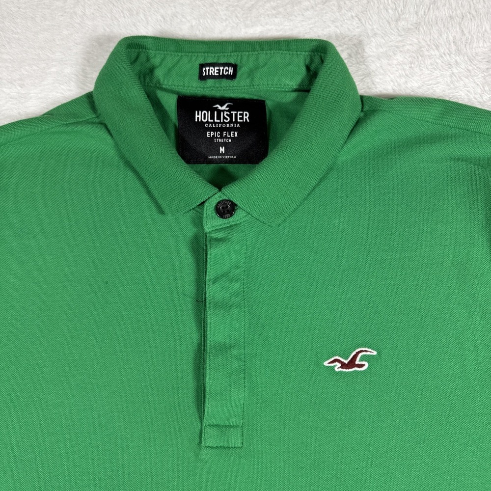 Hollister California Epic Flex Medium Green Polo Seagull Logo Excellent